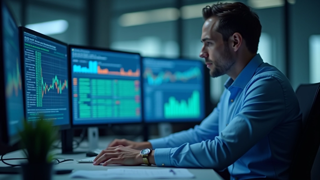 Professionista che analizza modello finanziario DCF su schermo con dati e numeri