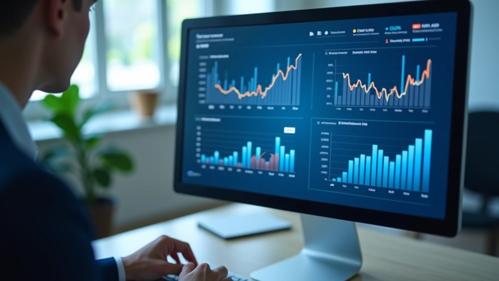 Grafico finanziario con linee di tendenza e numeri, schermo di monitoraggio in tempo reale con dati di mercato