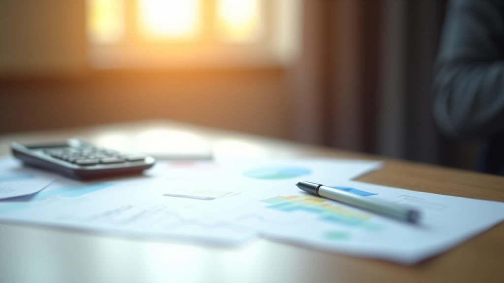 Tavolo con fogli di analisi settoriale e calcolatrice, documenti finanziari sparsi, luce naturale