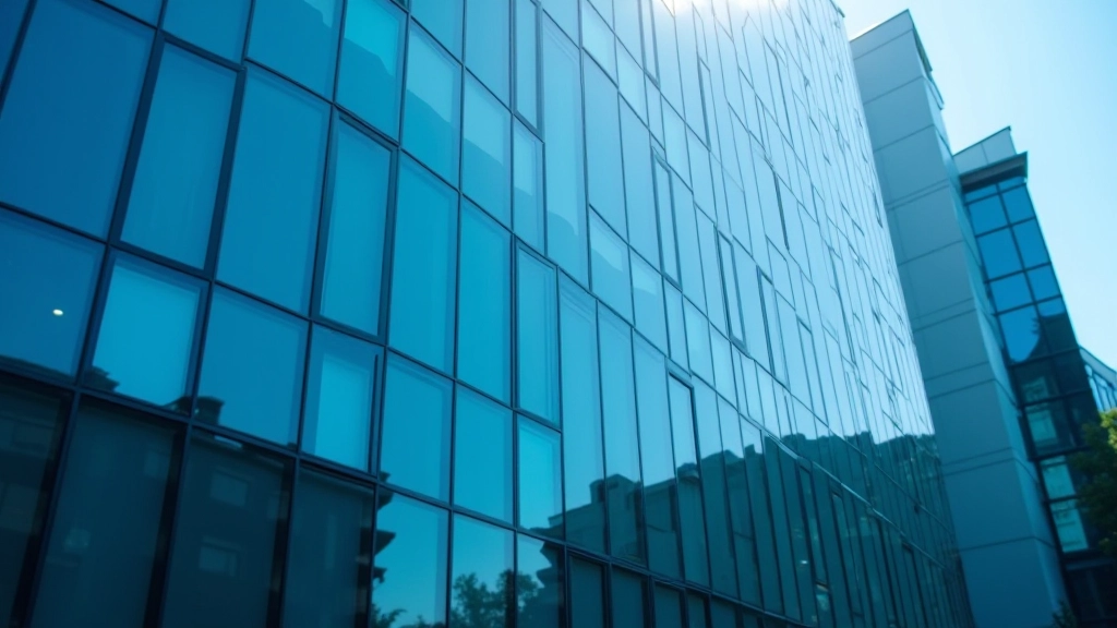 Sede centrale di Enel, grattacielo moderno con logo aziendale illuminato, fotografia diurna con cielo blu