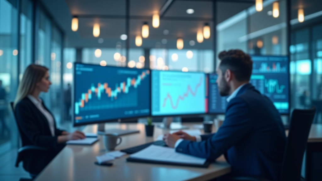 Ambiente di lavoro moderno con analisi finanziaria e dati aziendali